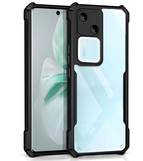 MOBILOVE Shockproof Crystal Clear Back Cover Case for Vivo V30 5G | 360 Degree Protection | Protective Design | Hybrid Soft PC Anti Clear Gel TPU Bumper Case (Black)