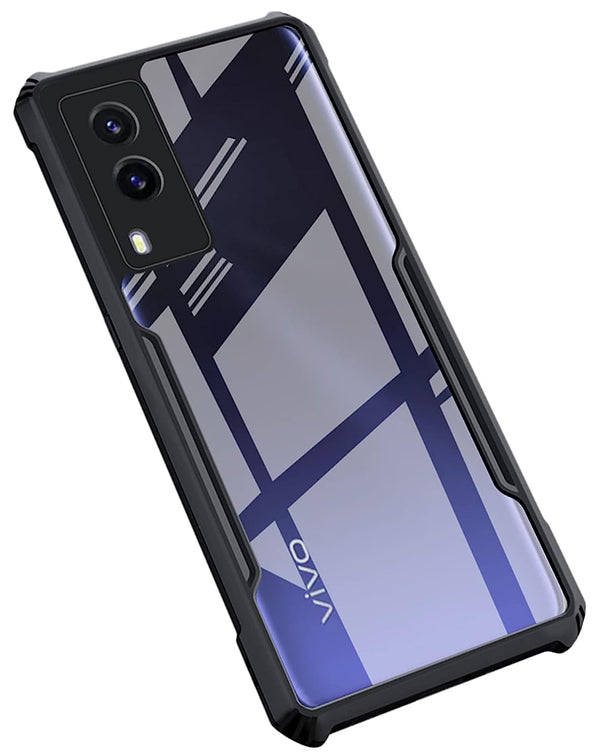 MOBILOVE Back Cover for Vivo V21e 5G | Four Corner Hybrid Soft PC Anti Clear Gel TPU Bumper Case [Anti-Slip] [Shock Proof] [Scratch Resistant] (Black | Transparent)