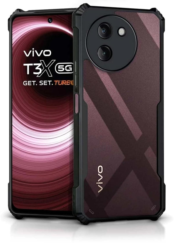 MOBILOVE Shockproof Crystal Clear Back Cover Case for Vivo T3X 5G | 360 Degree Protection | Hybrid Soft PC Anti Clear Gel TPU Bumper Back Cover for Vivo T3X 5G (Black)