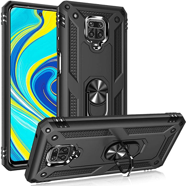 MOBILOVE Back Cover for Mi Redmi Note 10 Lite | Note 9 Pro | Note 9 Pro Max | Poco M2 Pro | Dual Layer Hybrid Armor Defender Case with 360 Degree Metal Finger Ring (Rugged Armor)