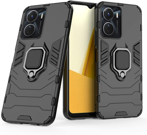 MOBILOVE Back Cover for Vivo Y16 | Y56 5G | T2x 5G | Rotating Ring Holder & Kickstand in-Built | Dual Layer Military Grade Drop Protection | 360 Degree Protection Case