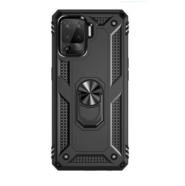 MOBILOVE Back Cover for Oppo F19 Pro | Dual Layer Hybrid Armor Defender Case with 360 Degree Metal Finger Ring (Rugged Armor)