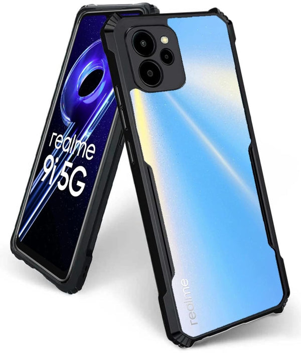 MOBILOVE Shockproof Crystal Clear Back Cover Case for Realme 9i 5G | 360 Degree Protection | Protective Design | Hybrid Soft PC Anti Clear Gel TPU Bumper Case (Black)