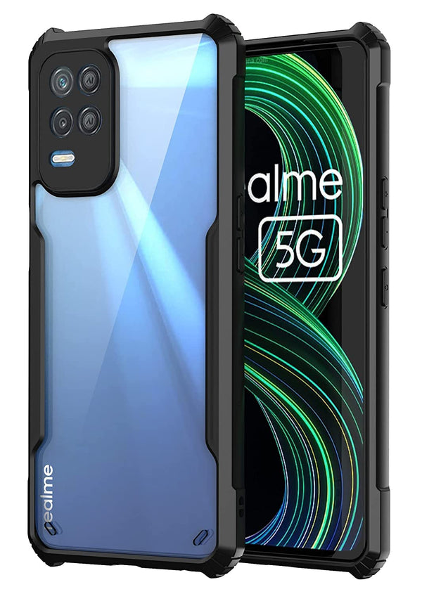 MOBILOVE Back Cover for Realme 8 5G | 8s 5G | Narzo 30 5G | Four Corner Hybrid Soft PC Anti Clear Gel TPU Bumper Case [Anti-Slip] [Shock Proof] [Scratch Resistant] (Black | Transparent)