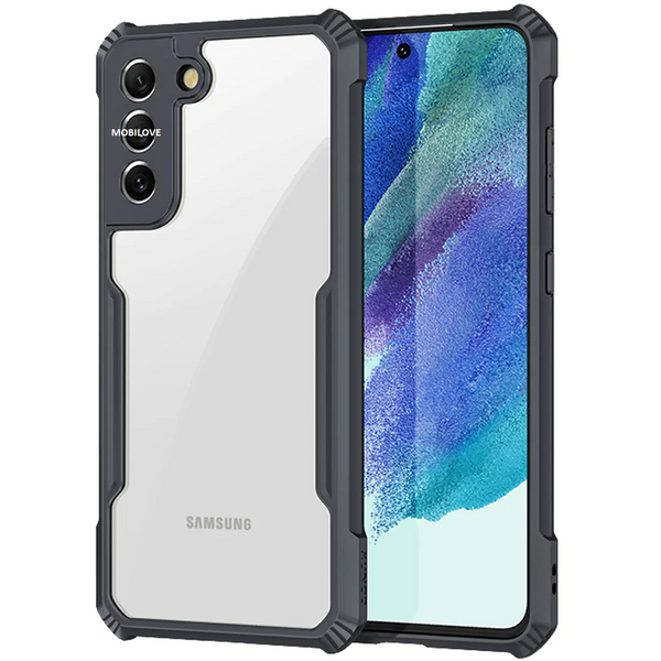 MOBILOVE Back Cover Case for Samsung Galaxy S21 FE 5G | Four Corner Hybrid Soft PC Anti Clear Gel TPU Bumper Case [Complete Camera Protection] [Anti-Slip] [Shock Proof] [Scratch Resistant] (Black | Transparent)