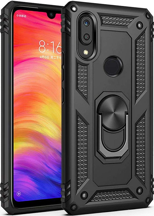 MOBILOVE Back Cover for Mi Redmi Note 7 | Note 7 Pro | Note 7s | Dual Layer Hybrid Armor Defender Case with 360 Degree Metal Finger Ring (Rugged Armor)