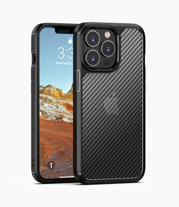 MOBILOVE Back Cover for Apple iPhone 12 Pro Max | Luxury Carbon Fiber Skin Translucent PC TPU Rugged Military Grade Drop Protection (Black)