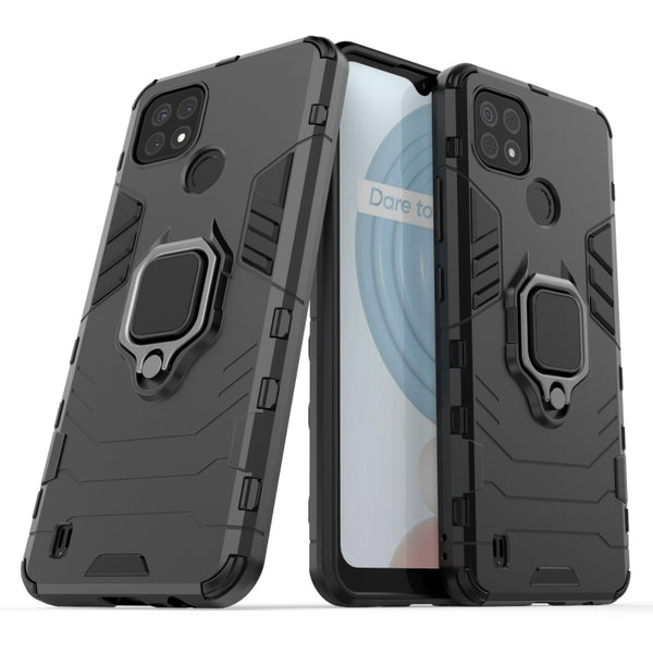 MOBILOVE Back Cover for Realme C21 | Rotating Ring Holder & Kickstand in-Built | Dual Layer Military Grade Drop Protection | 360 Degree Protection Case