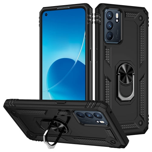 MOBILOVE Back Cover for Oppo Reno 6 5G | Dual Layer Hybrid Armor Defender Case with 360 Degree Metal Finger Ring (Rugged Armor)