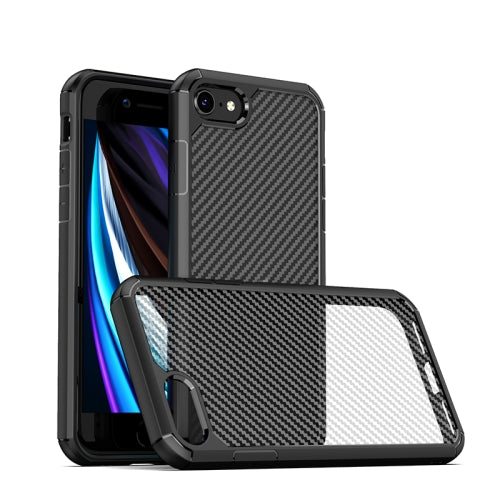 MOBILOVE Back Cover for Apple iPhone SE (2022) | iPhone SE (2020) | iPhone SE 3 | 2 | iPhone 7 | iPhone 8 | Luxury Carbon Fiber Skin Translucent PC TPU Rugged Military Grade Drop Protection (Black)