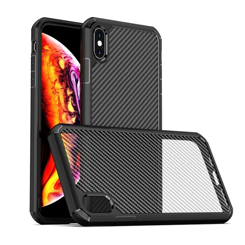 MOBILOVE Back Cover for Apple iPhone Xs Max | Luxury Carbon Fiber Skin Translucent PC TPU Rugged Military Grade Drop Protection (Black)