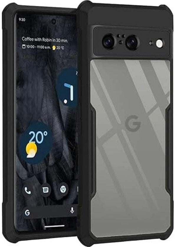 MOBILOVE Back Cover Case for Google Pixel 8 | Luxury Toughened Glass Cover with Shockproof Soft Silicone Side Case (Hard Case) (Black)