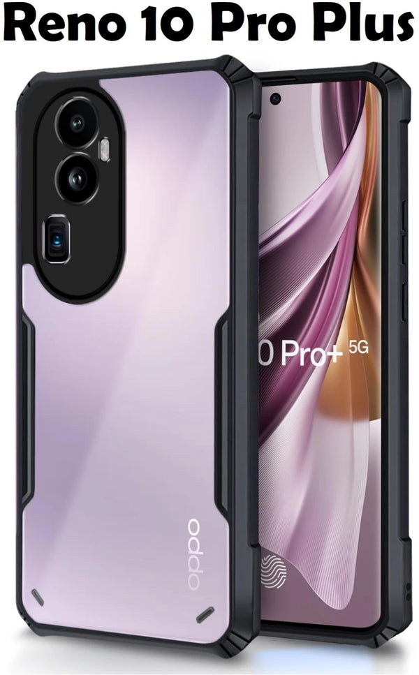 MOBILOVE Back Cover Case for Oppo Reno 10 Pro Plus | Luxury Toughened Glass Cover with Shockproof Soft Silicone Side Case (Hard Case) (Black)