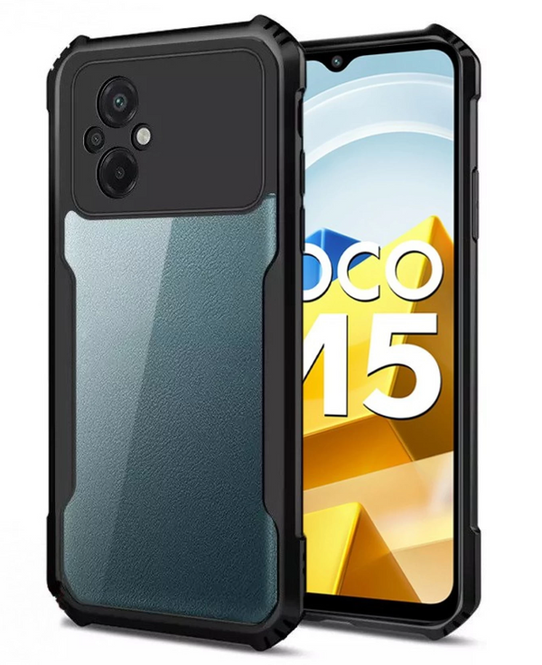 MOBILOVE Back Cover Case for Poco M5 | Four Corner Hybrid Soft PC Anti Clear Gel TPU Bumper Case [Complete Camera Protection] [Anti-Slip] [Shock Proof] [Scratch Resistant] (Black | Transparent)