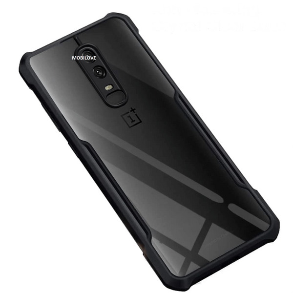 MOBILOVE Back Cover Case for OnePlus 6 | Four Corner Hybrid Soft PC Anti Clear Gel TPU Bumper Case [Complete Camera Protection] [Anti-Slip] [Shock Proof] [Scratch Resistant] (Black | Transparent)