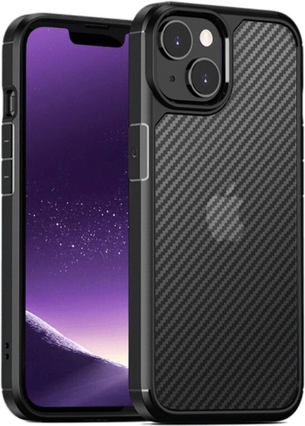 MOBILOVE Back Cover for Apple iPhone 14 | Luxury Carbon Fiber Skin Translucent PC TPU Rugged Military Grade Drop Protection (Black)