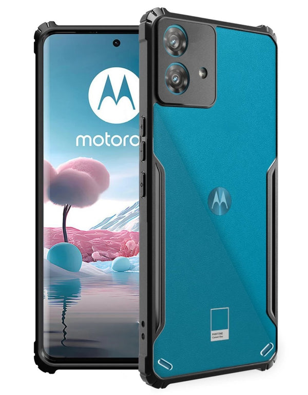 MOBILOVE Back Cover Case for Moto G84 | Luxury Toughened Glass Cover with Shockproof Soft Silicone Side Case (Hard Case) (Black)