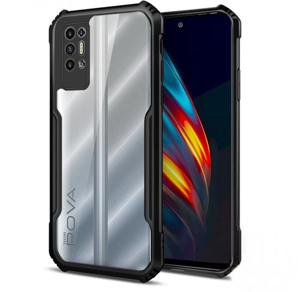 MOBILOVE Back Cover Case for Tecno Pova 2 | Four Corner Hybrid Soft PC Anti Clear Gel TPU Bumper Case [Complete Camera Protection] [Anti-Slip] [Shock Proof] [Scratch Resistant] (Black | Transparent)