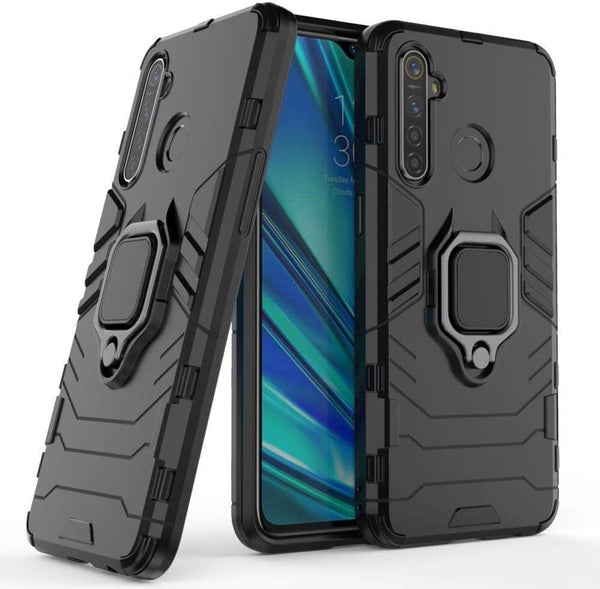 MOBILOVE Back Cover for Realme 5 Pro | Rotating Ring Holder & Kickstand in-Built | Dual Layer Military Grade Drop Protection | 360 Degree Protection Case