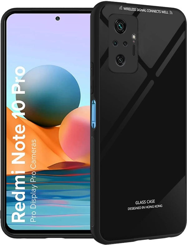 MOBILOVE Back Cover for Mi Redmi Note 10 Pro | Note 10 Pro Max | Luxury Toughened Glass Cover with Shockproof Soft Silicone Side Case (Hard Case) (Black)