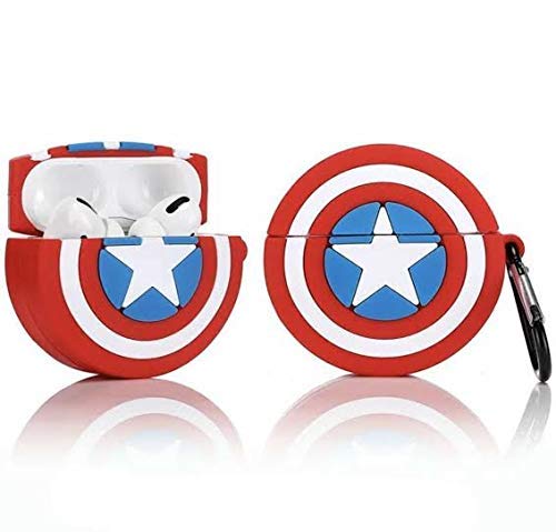 MOBILOVE Cute 3D Cartoon Character Captain America Case Cover with Keychain Compatible with | AirPods Pro (2019) | Silicone (Captian America)