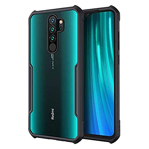 MOBILOVE Back Cover for Mi Redmi Note 8 Pro | Four Corner Hybrid Soft PC Anti Clear Gel TPU Bumper Case [Anti-Slip] [Shock Proof] [Scratch Resistant] (Black | Transparent)