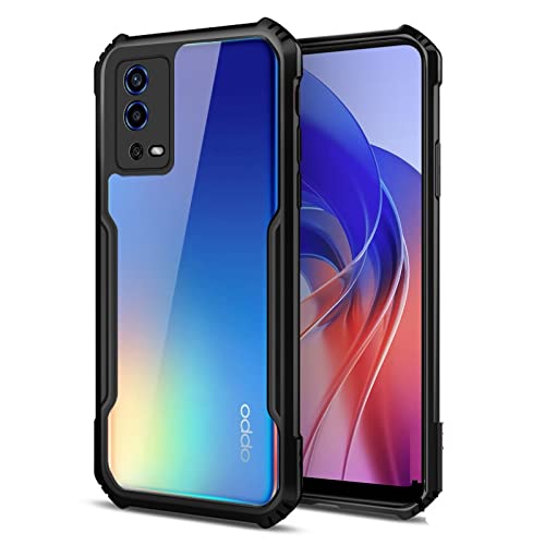 MOBILOVE Back Cover for Oppo A55 | Four Corner Hybrid Soft PC Anti Clear Gel TPU Bumper Case [Anti-Slip] [Shock Proof] [Scratch Resistant] (Black | Transparent)