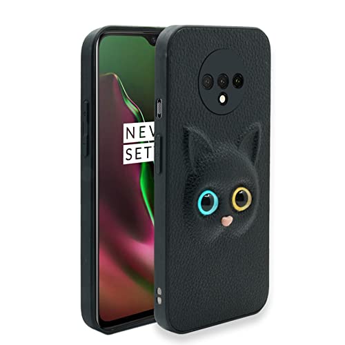 MOBILOVE Back Cover for OnePlus 7T | Cute Cat Kitty Slim Soft PU Leather Case | 3D Effect with Colored Eye and Camera Protection