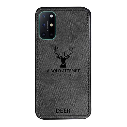 MOBILOVE Deer Pattern Cloth Texture Leather Finish Soft Fabric Case Hybrid Protective Case with Camera Protection for | OnePlus 8T | OnePlus 9R 5G