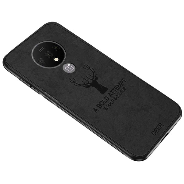 MOBILOVE Deer Pattern Cloth Texture Leather Finish Soft Fabric Case Hybrid Protective Case with Camera Protection for | OnePlus 7T