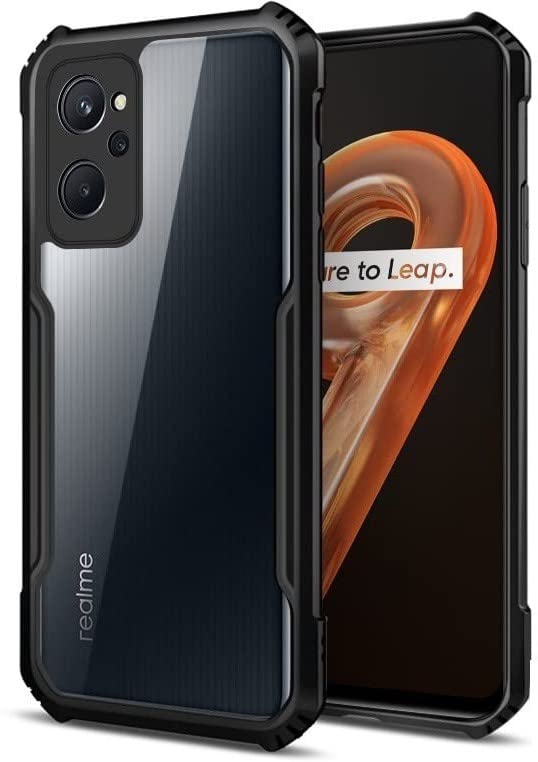 MOBILOVE Back Cover for Realme 9i | Four Corner Hybrid Soft PC Anti Clear Gel TPU Bumper Case [Anti-Slip] [Shock Proof] [Scratch Resistant] (Black | Transparent)