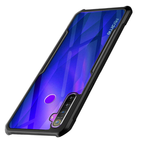 MOBILOVE Back Cover for Realme 5 | 5s | 5i | Narzo 10 | Four Corner Hybrid Soft PC Anti Clear Gel TPU Bumper Case [Anti-Slip] [Shock Proof] [Scratch Resistant] (Black | Transparent)