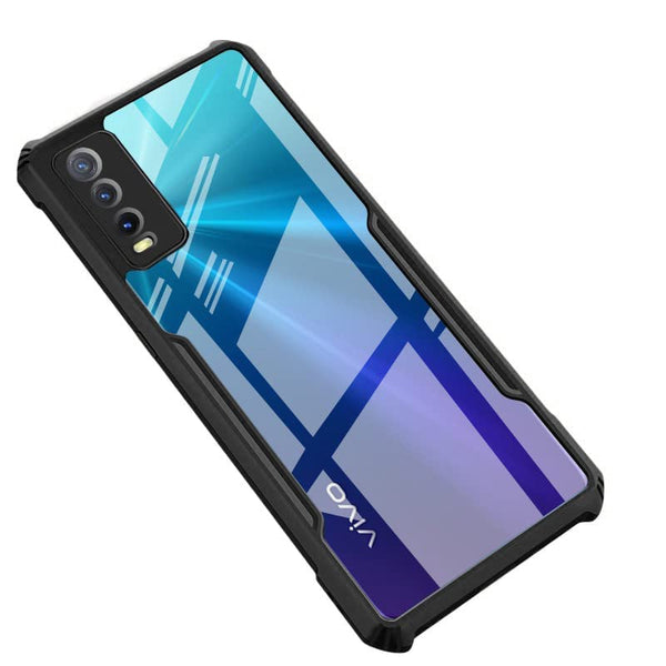 MOBILOVE Back Cover for Vivo Y20 | Y20i | Y20G | Y12s | Four Corner Hybrid Soft PC Anti Clear Gel TPU Bumper Case [Anti-Slip] [Shock Proof] [Scratch Resistant] (Black | Transparent)