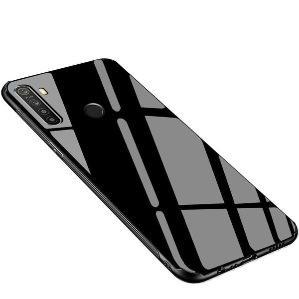 MOBILOVE Back Cover for Realme 5 Pro | Luxury Toughened Glass Cover with Shockproof Soft Silicone Side Case (Hard Case)