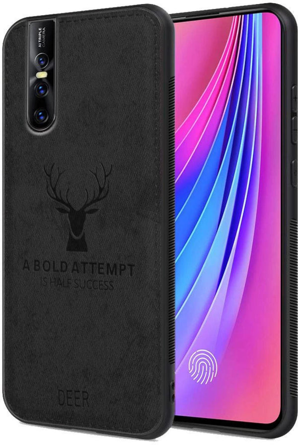 MOBILOVE Deer Pattern Cloth Texture Leather Finish Soft Fabric Case Hybrid Protective Case with Camera Protection for | Vivo V15 Pro