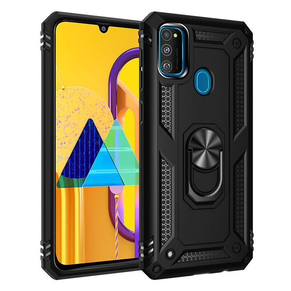 MOBILOVE Back Cover for Samsung Galaxy M30s | M21 | M21 2021 Edition | Dual Layer Hybrid Armor Defender Case with 360 Degree Metal Finger Ring (Rugged Armor)