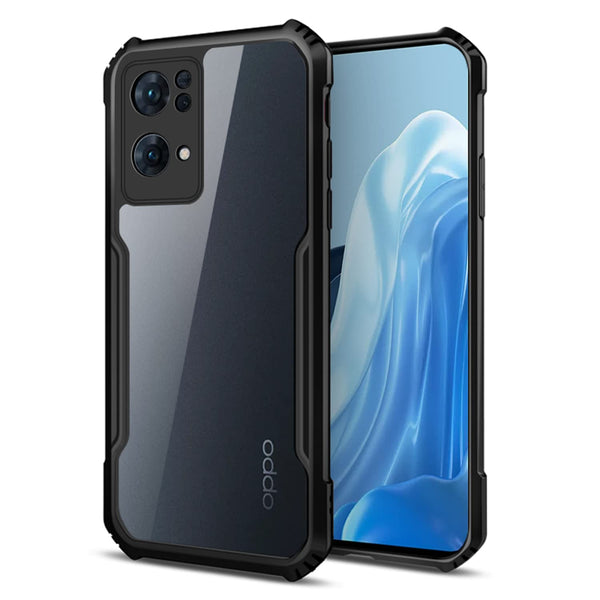 MOBILOVE Back Cover for Oppo Reno 7 Pro 5G | Four Corner Hybrid Soft PC Anti Clear Gel TPU Bumper Case [Anti-Slip] [Shock Proof] [Scratch Resistant] (Black | Transparent)