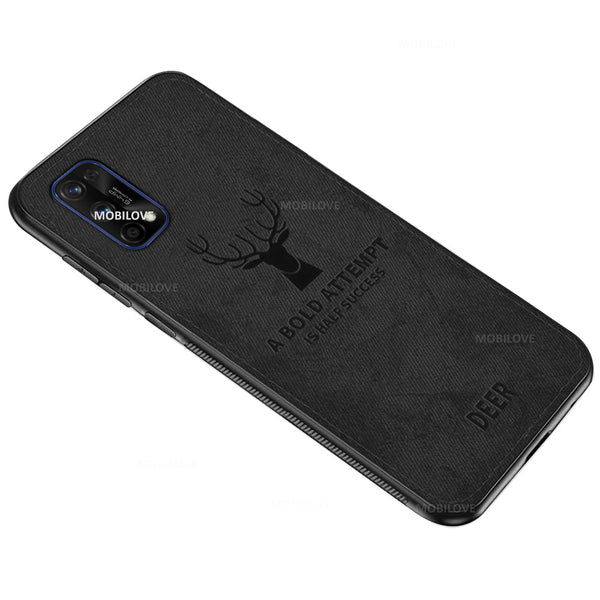 MOBILOVE Deer Pattern Cloth Texture Leather Finish Soft Fabric Case Hybrid Protective Case with Camera Protection for | Realme 7 Pro