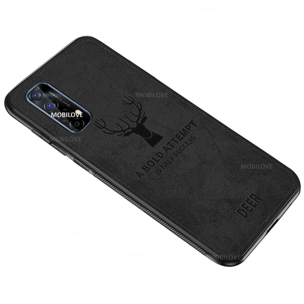 MOBILOVE Deer Pattern Cloth Texture Leather Finish Soft Fabric Case Hybrid Protective Case with Camera Protection for | Realme 7 | Narzo 30 4G | Narzo 20 Pro