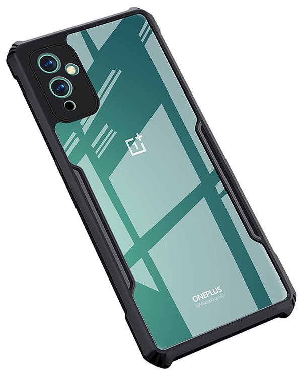 MOBILOVE Back Cover for OnePlus 9 5G | Four Corner Hybrid Soft PC Anti Clear Gel TPU Bumper Case [Anti-Slip] [Shock Proof] [Scratch Resistant] (Black | Transparent)