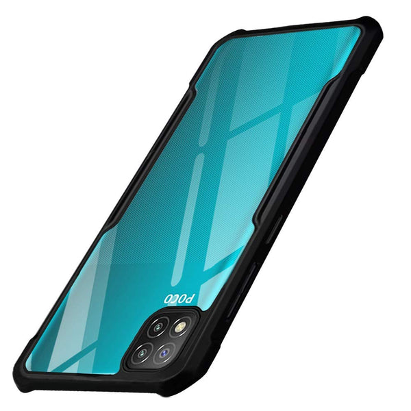 MOBILOVE Back Cover for Poco C3 | Four Corner Hybrid Soft PC Anti Clear Gel TPU Bumper Case [Anti-Slip] [Shock Proof] [Scratch Resistant] (Black | Transparent)