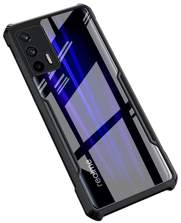 MOBILOVE Back Cover for Realme X7 Max | Realme GT 5G | Four Corner Hybrid Soft PC Anti Clear Gel TPU Bumper Case [Anti-Slip] [Shock Proof] [Scratch Resistant] (Black | Transparent)