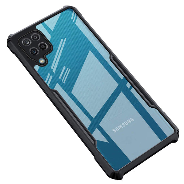 MOBILOVE Back Cover for Samsung Galaxy A12 | M12 | F12 | Four Corner Hybrid Soft PC Anti Clear Gel TPU Bumper Case [Anti-Slip] [Shock Proof] [Scratch Resistant] (Black | Transparent)