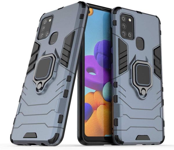 MOBILOVE Back Cover for Samsung Galaxy A21s | Rotating Ring Holder & Kickstand in-Built | Dual Layer Military Grade Drop Protection | 360 Degree Protection Case