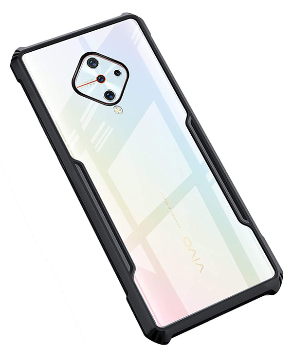 MOBILOVE Back Cover for Vivo S1 Pro | Four Corner Hybrid Soft PC Anti Clear Gel TPU Bumper Case [Anti-Slip] [Shock Proof] [Scratch Resistant] (Black | Transparent)