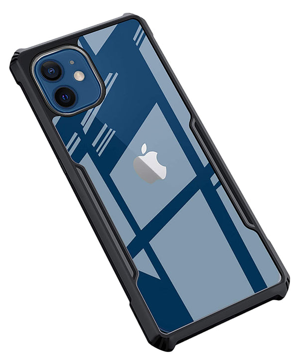 MOBILOVE Back Cover for Apple iPhone 12 | iPhone 12 Pro | Four Corner Hybrid Soft PC Anti Clear Gel TPU Bumper Case [Anti-Slip] [Shock Proof] [Scratch Resistant] (Black | Transparent)
