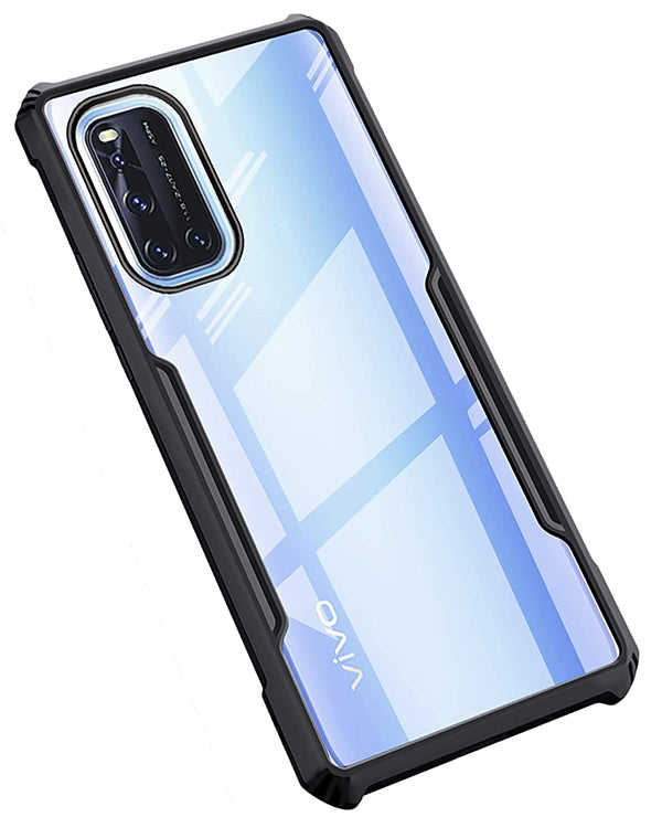 MOBILOVE Back Cover for Vivo V19 | Four Corner Hybrid Soft PC Anti Clear Gel TPU Bumper Case [Anti-Slip] [Shock Proof] [Scratch Resistant] (Black | Transparent)