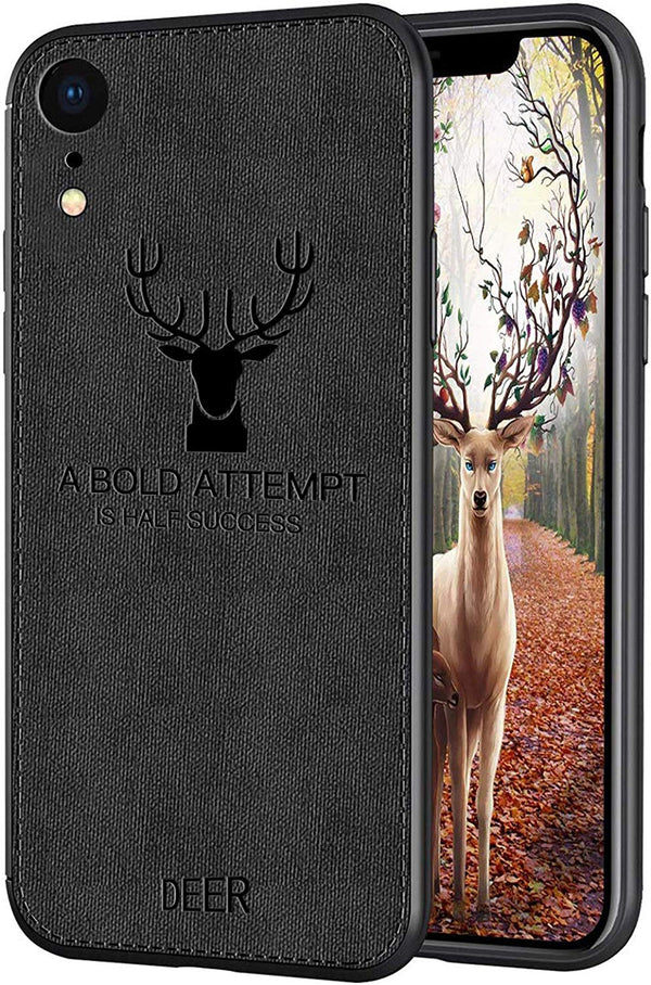 MOBILOVE Deer Pattern Cloth Texture Leather Finish Soft Fabric Case Hybrid Protective Case with Camera Protection for | Apple iPhone XR