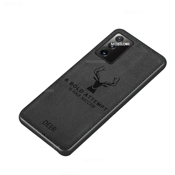 MOBILOVE Deer Pattern Cloth Texture Leather Finish Soft Fabric Case Hybrid Protective Case with Camera Protection for | Samsung Galaxy Note 20