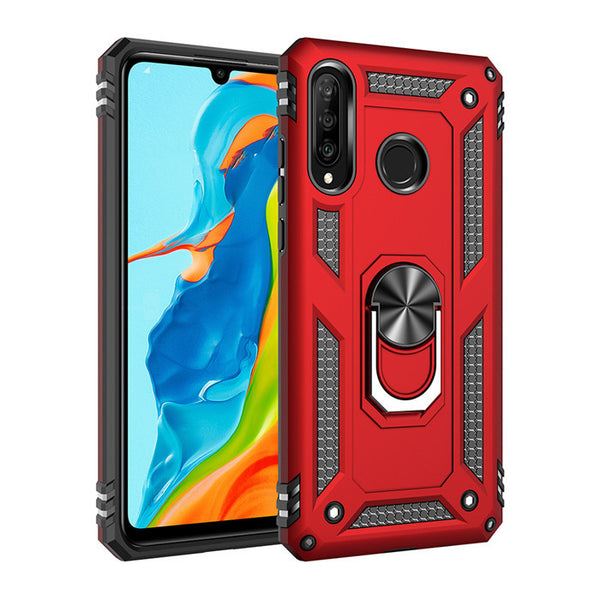 MOBILOVE Back Cover for Samsung Galaxy M40 | Dual Layer Hybrid Armor Defender Case with 360 Degree Metal Finger Ring (Rugged Armor) (Red)